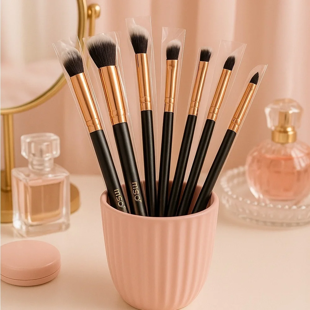 MSQ 8-Piece Eye Makeup Brush Set Black Rose Gold Blending & Detail Brushes